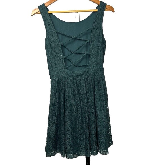 Forever 21 Dress Sleeveless Mini Backless Lace Up Green Small Romantic Fairy - Picture 2 of 4